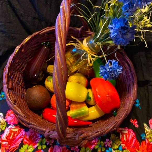MURANO GLASS FRUIT IN VINTAGE BASKET DECOR